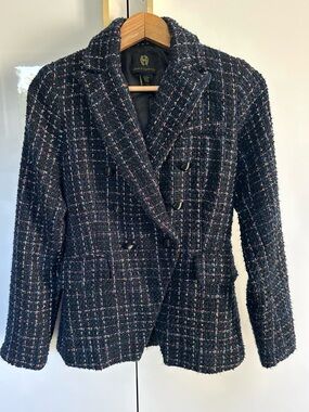 House Of Harlow Tweed Blazer Navy Blue Metallic XS